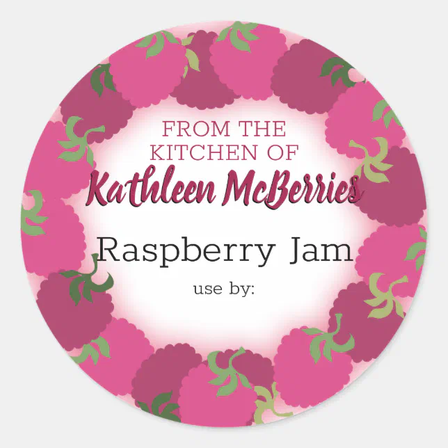 raspberry raspberries fruit jam jelly pie canning classic round sticker ...