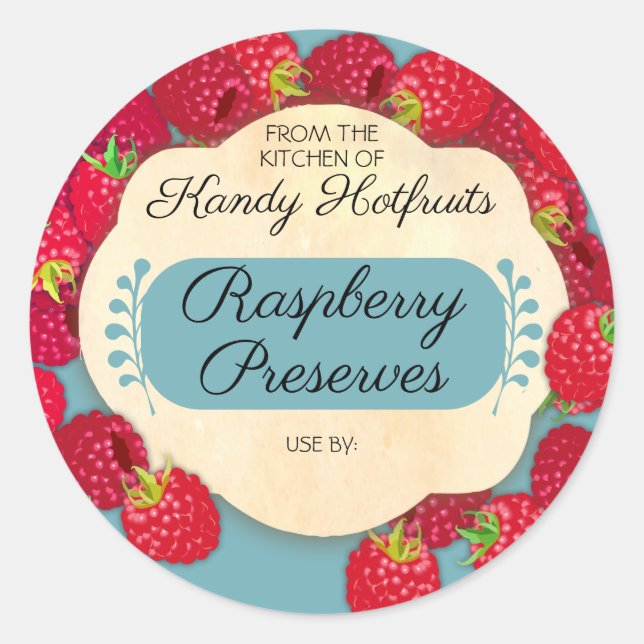 Raspberry raspberries jam jelly preserves canning classic round sticker (Front)