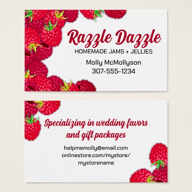 raspberry raspberries jam pie bakery business card (Front & Back)