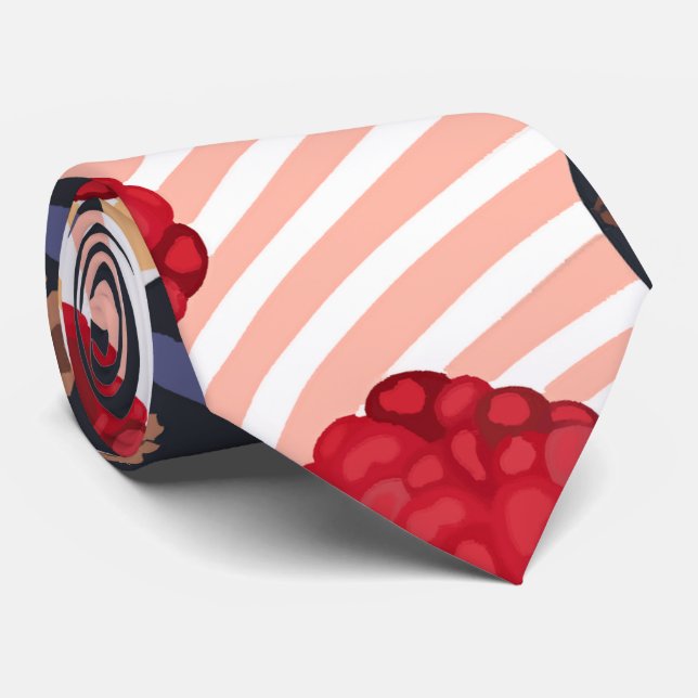 Raspberry red berries tropical floral fresh fruit  neck tie (Rolled)