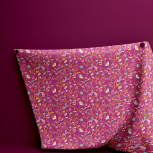 Raspberry Red Boho Flowers and Birds Fabric