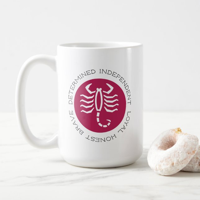 Raspberry Red Scorpio Traits Zodiac Star Sign Coff Coffee Mug (With Donut)
