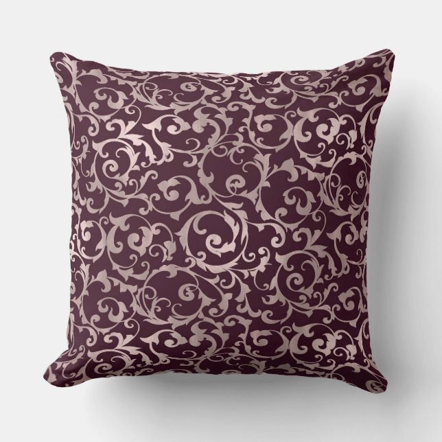 Raspberry & Rose Gold Elegant Princess Swirl Throw Pillow (Front)