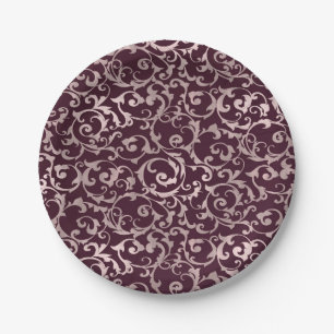 Raspberry & Rose Gold Elegant Princess Wedding Paper Plates