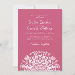 Raspberry Rose Pink Abstract Mandala Wedding Invitation