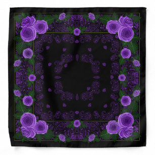 Raspberry Roses & Paisley Black Bandana