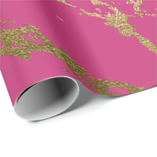 Raspberry Rubin  Pink Gold Marble Shiny Glam Wrapping Paper