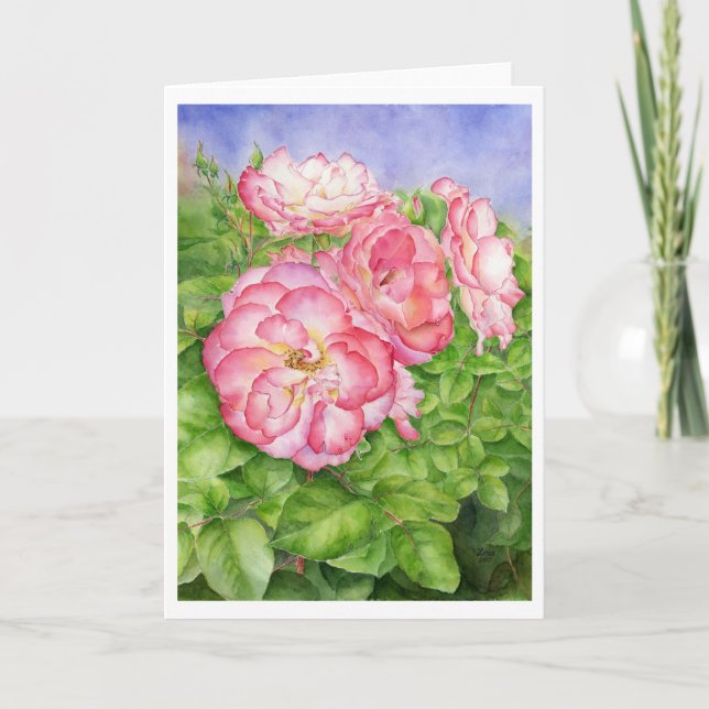 Raspberry Ruffles watercolor art greeting card (Front)
