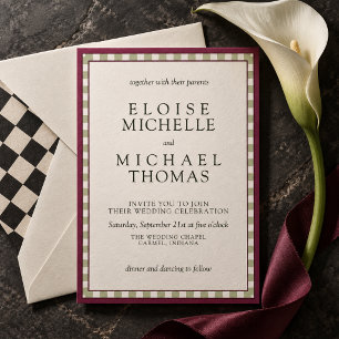 Raspberry & Sage Green Striped Classic Wedding Invitation