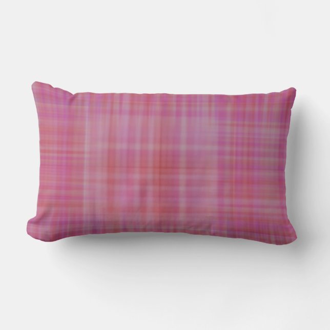 Raspberry Sherbet Plaid Outdoor Lumbar Pillow (Front)