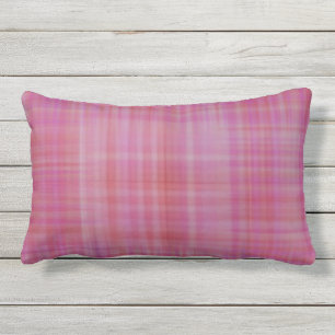 Raspberry Sherbet Plaid Outdoor Lumbar Pillow