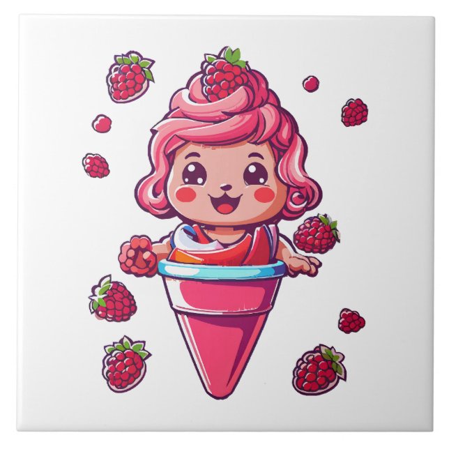 Raspberry sorbet Kawaii Ceramic Tile (Front)