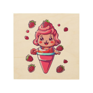 Raspberry sorbet Kawaii Wood Wall Art