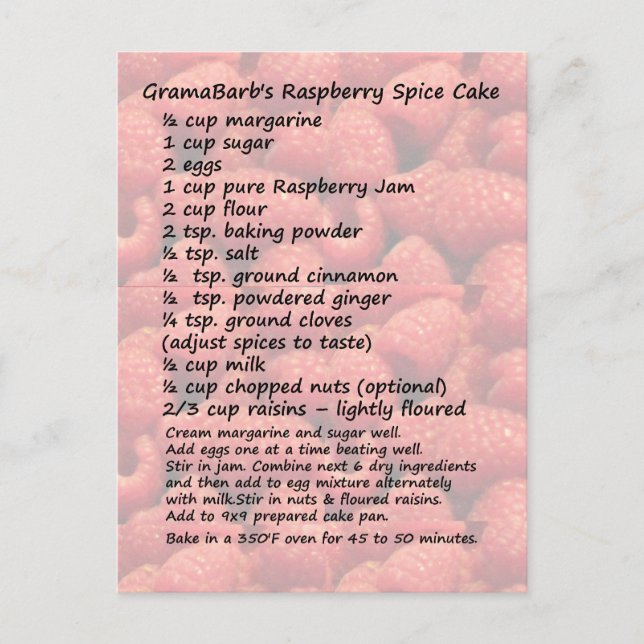 Raspberry Spice Cake Recipe Postcard (Front)