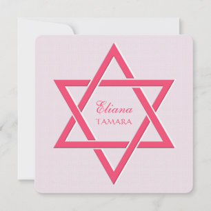 Raspberry Star of David Bat Mitzvah Invitations