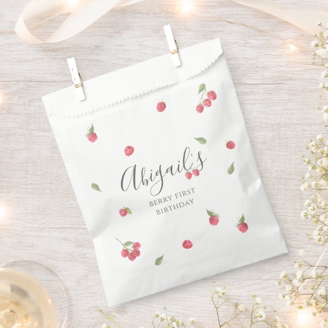 Raspberry Sweet Berry First Birthday Party Favor Bag (Clipped)