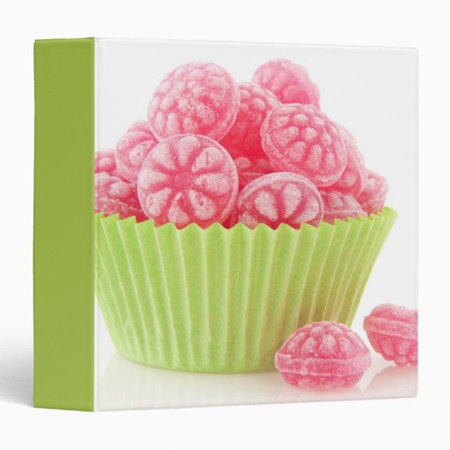 Raspberry tasty candy sweets in green cup cake binder (Front/Spine)
