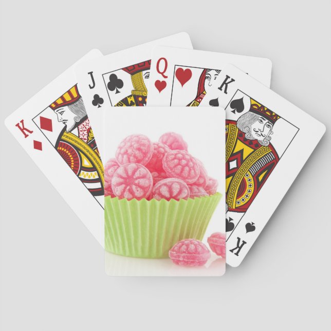 Raspberry tasty candy sweets in green cup cake poker cards (Back)
