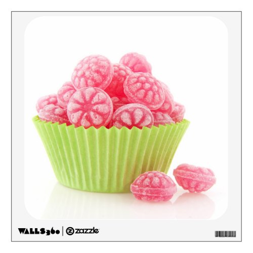 Raspberry tasty candy sweets in green cup cake wall sticker