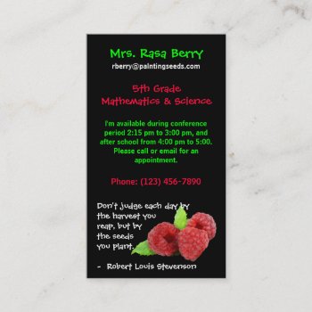 Raspberry Teacher Info Appointment Card by TeacherTools at Zazzle