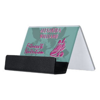 Raspberry Teal Flourished Fitness & Nutrition Desk Business Card Holder