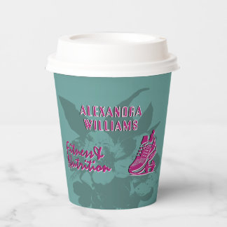 Raspberry Teal Flourished Fitness & Nutrition Paper Cups
