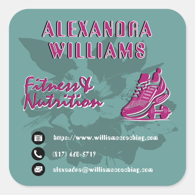 Raspberry Teal Flourished Fitness & Nutrition  Square Sticker (Front)