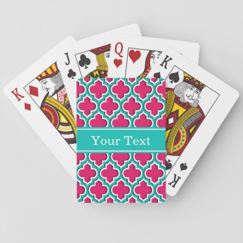 Raspberry Teal White Moroccan 5DS Name Mon Poker Cards