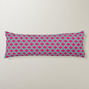 Raspberry Teal White Moroccan Quatrefoil #5DS Body Pillow