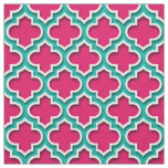 Raspberry Teal White Moroccan Quatrefoil #5DS Fabric