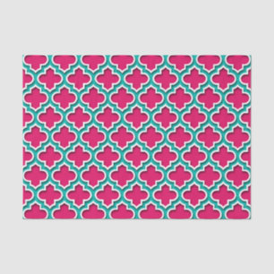 Raspberry Teal White Moroccan Quatrefoil #5DS Tissue Paper