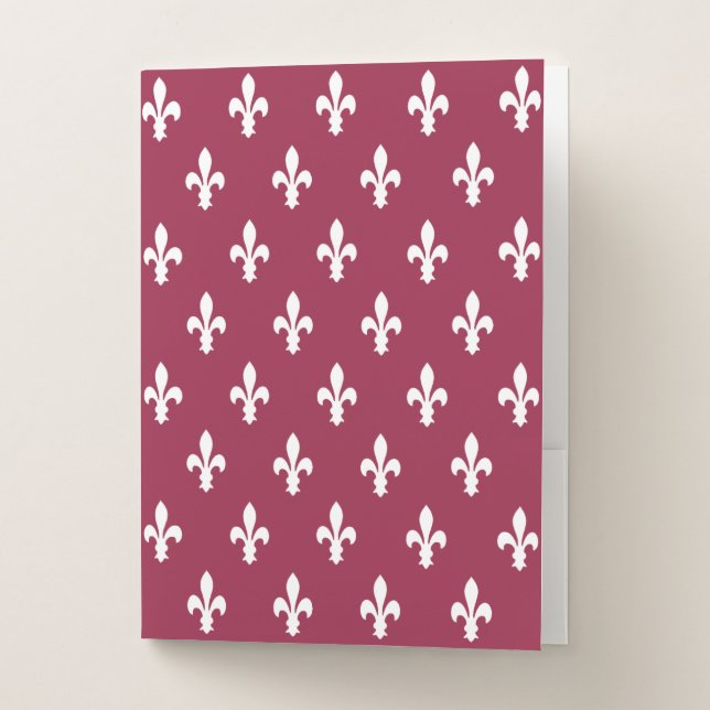 Raspberry Victorian Fleur de Lys Pocket Folder (Front)