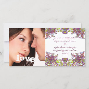 Raspberry Vintage Floral Save The Date Photo