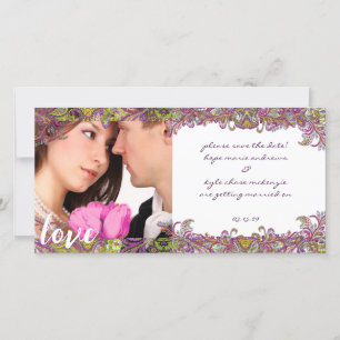 Raspberry Vintage Floral Save The Date Photo