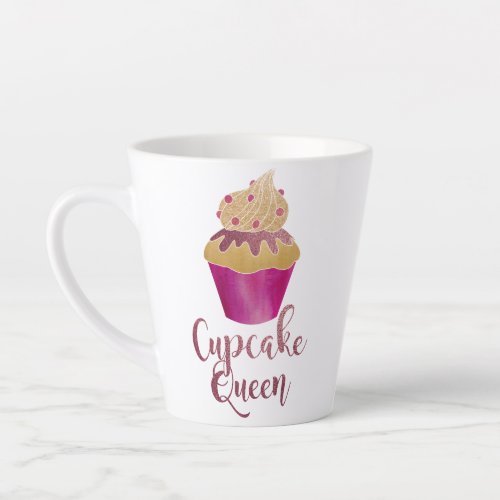 Raspberry Watercolor Cupcake Queen Glitter  Latte Mug
