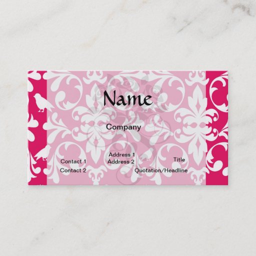 Customizable raspberry white bird damask business card