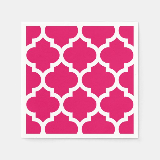 Raspberry White Moroccan Quatrefoil Pattern #5 Paper Napkins (Front)