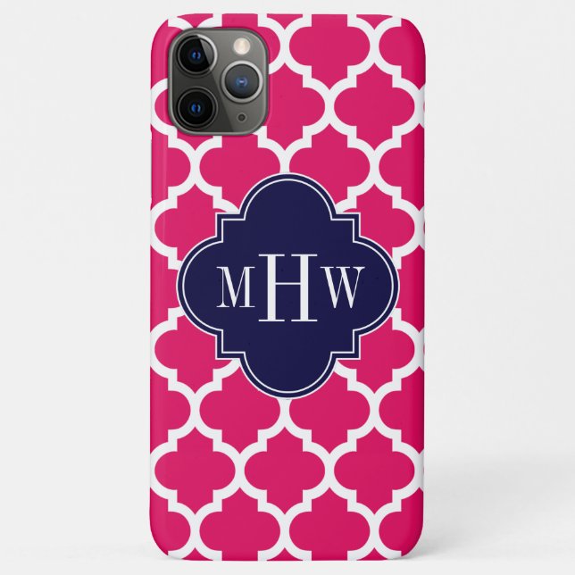 Raspberry Wht Moroccan #5 Navy 3 Initial Monogram Case-Mate iPhone Case (Back)