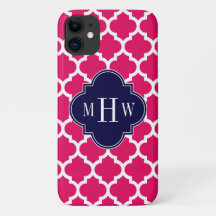 Raspberry Wht Moroccan #5 Navy 3 Initial Monogram