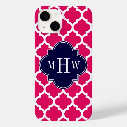 Raspberry Wht Moroccan 5 Navy 3 Initial Monogram Case_Mate iPhone 14 Case