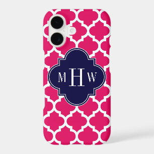 Raspberry Wht Moroccan #5 Navy 3 Initial Monogram iPhone 17 Case