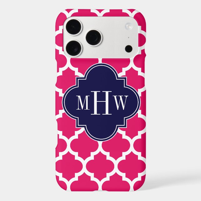 Raspberry Wht Moroccan #5 Navy 3 Initial Monogram Iphone Case (Back)