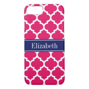 Raspberry Wht Moroccan #5 Navy Blue Name Monogram iPhone 8/7 Case