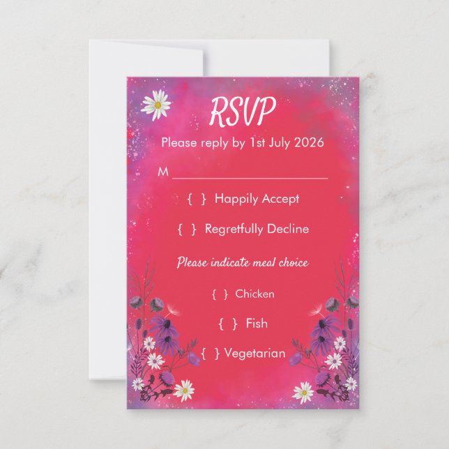 Raspberry Wildflower - RSVP card vertical (Front)