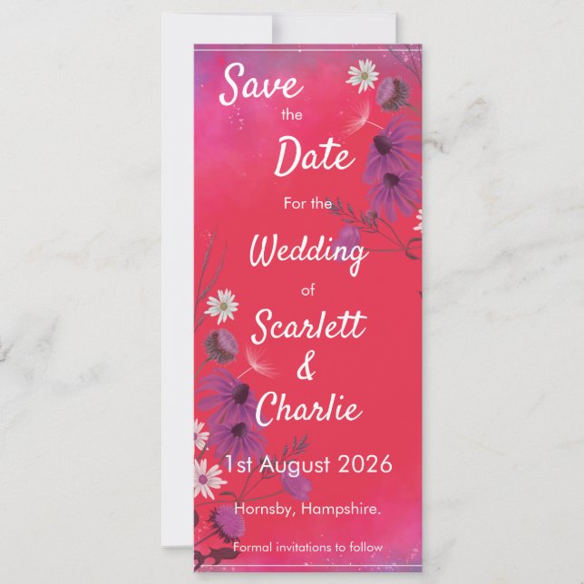 Raspberry Wildflowers - wedding invitation (Front)