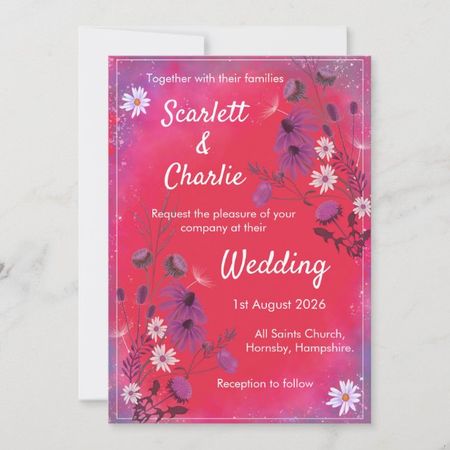 Raspberry Wildflowers - wedding invitation (Front)