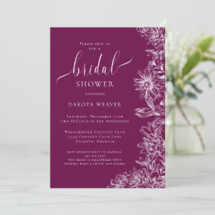 Raspberry Wine Line Drawn Floral Bridal Shower Invitation