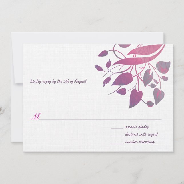 Raspberry Wisteria Grey Wedding RSVP Invitation (Front)