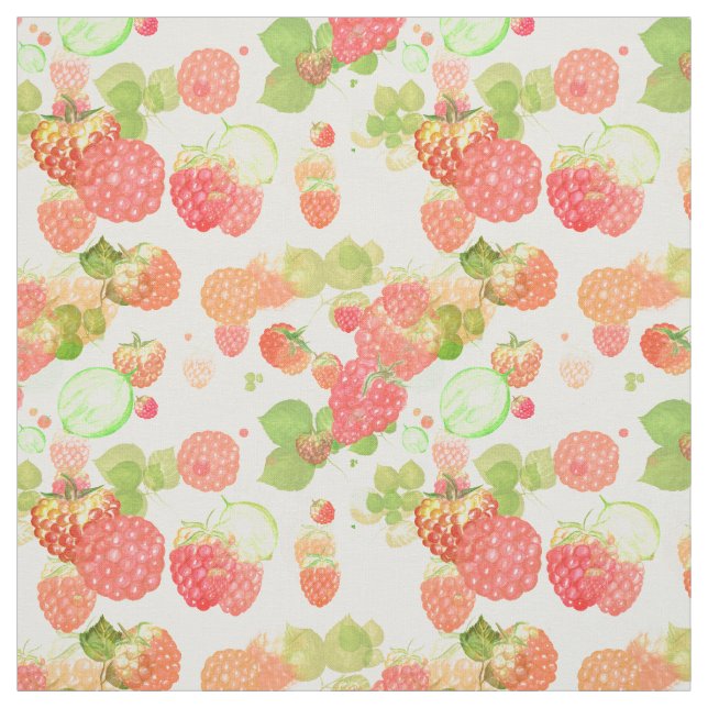 Raspberry with Leaves Pattern Fabric (Swatch)