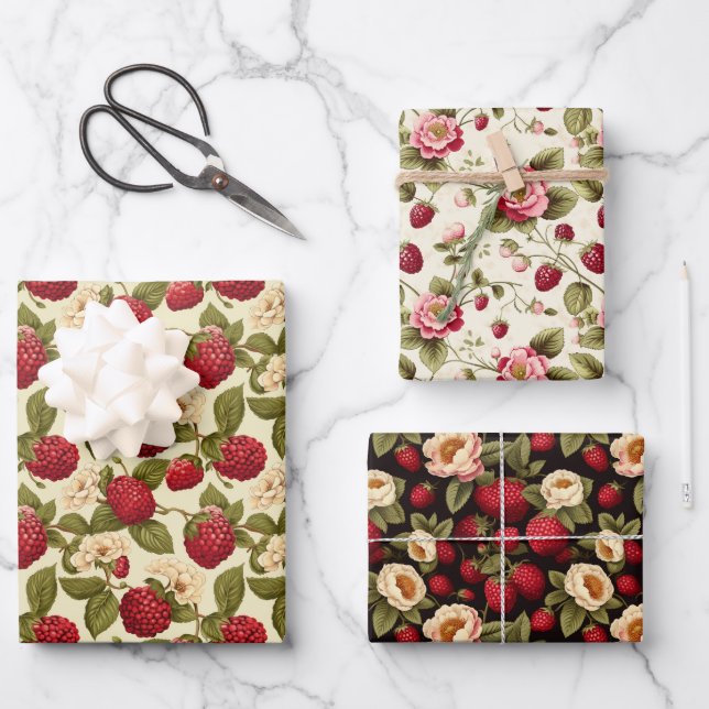  Raspberry Wrapping Paper Sheets (Front)